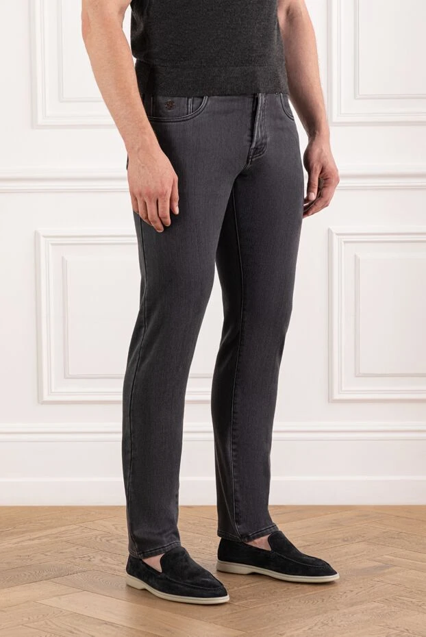 Scissor Scriptor straight leg grey washed jeans with brown leather patch 189734 - photo 3