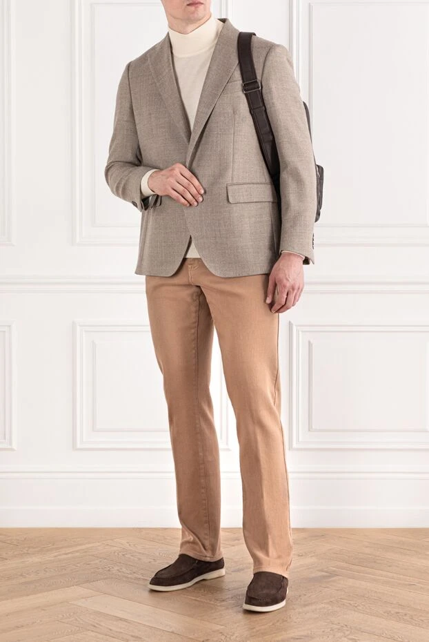 Scissor Scriptor comfortable jeans for every day made of textured beige cotton with a leather label 189737 - photo 2