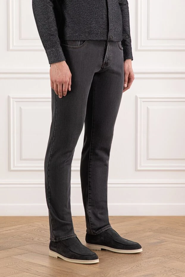 Scissor Scriptor dark grey denim jeans with checkered patch 189758 - photo 3