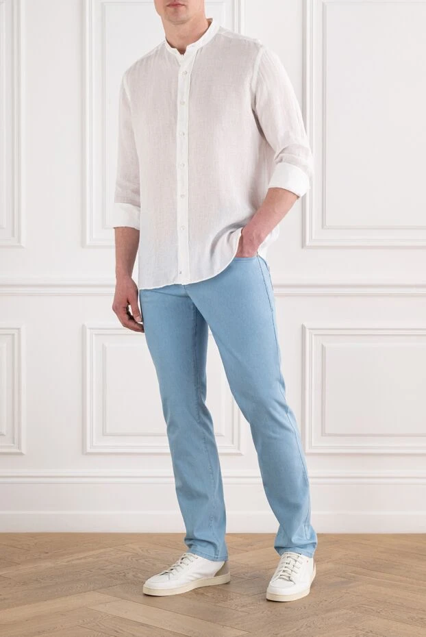 Scissor Scriptor light blue cotton jeans with embroidery and checkered patch 189783 - photo 2