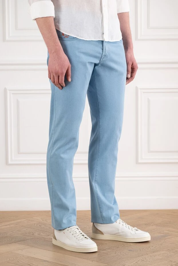 Scissor Scriptor light blue cotton jeans with embroidery and checkered patch 189783 - photo 3