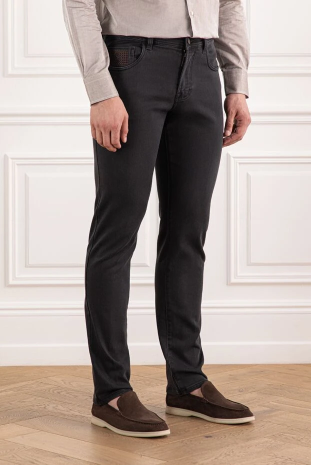 Scissor Scriptor black men's jeans made of stretch denim with branded trim 189812 - photo 3
