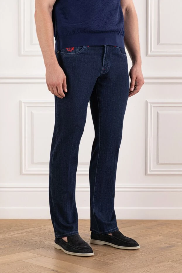 Scissor Scriptor dark blue jeans with red embroidery and suede label 189814 - photo 3