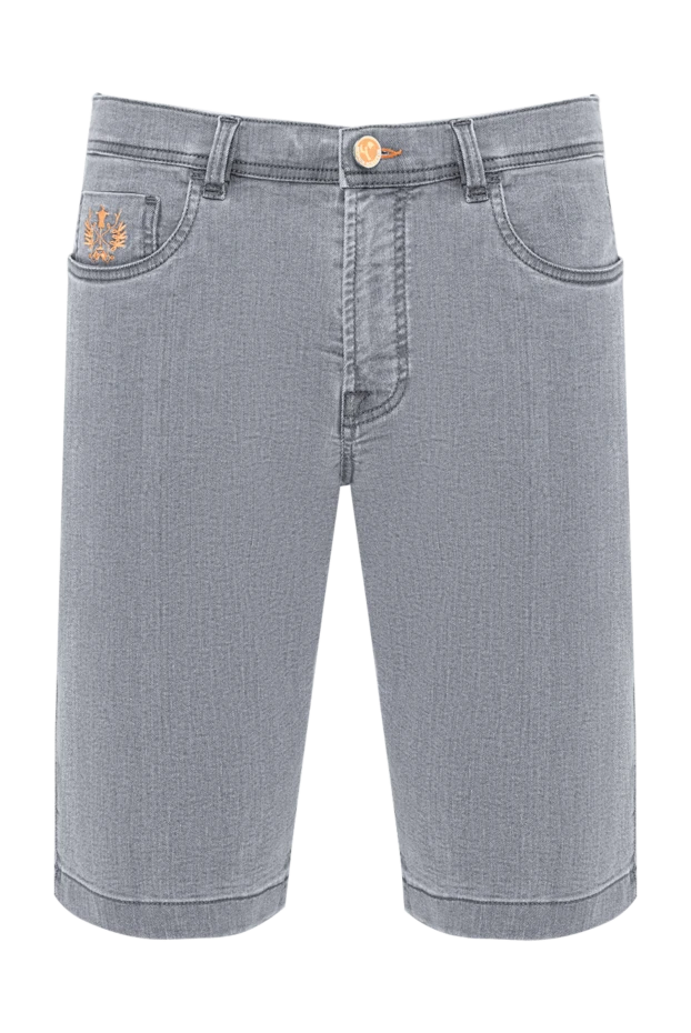 Scissor Scriptor grey denim shorts with orange stitching and plaid patch 189875 - photo 1