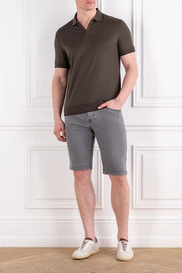 Scissor Scriptor grey denim shorts with orange stitching and plaid patch 189875 - photo 2