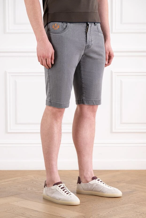 Scissor Scriptor grey denim shorts with orange stitching and plaid patch 189875 - photo 3