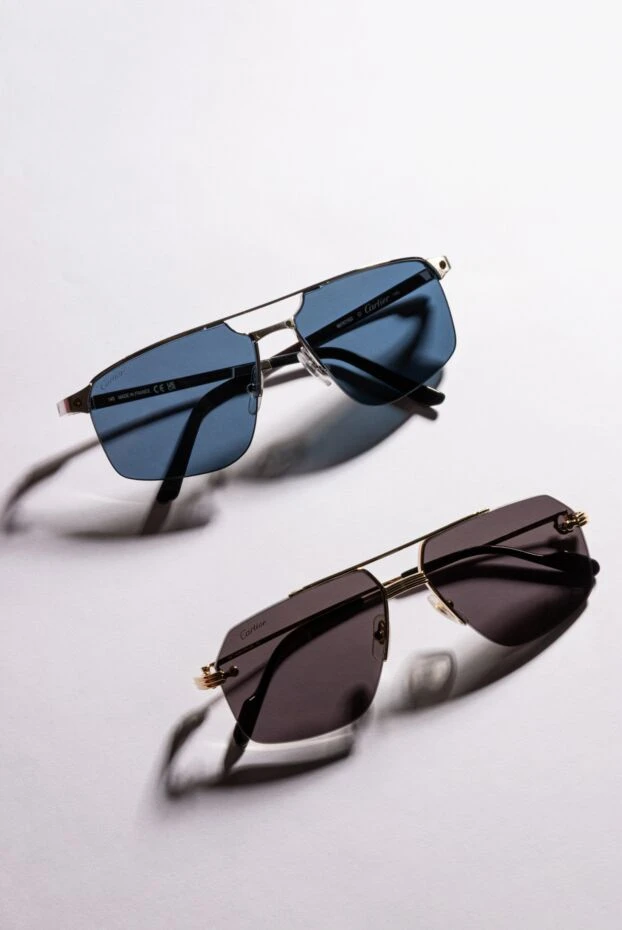 Cartier коричневые мужские очки для защиты от солнца в золотистой оправе 189915 - фото 2