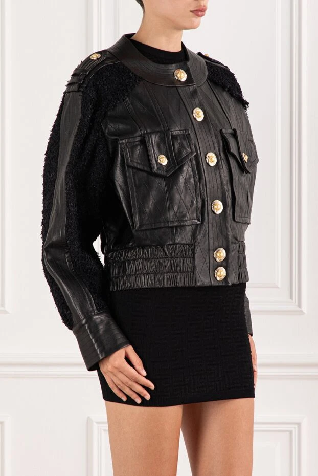 Balmain women's black lambskin tweed bomber jacket 189957 - photo 3