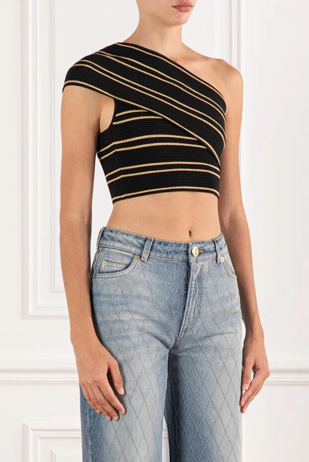 Balmain off-the-shoulder top in black bi-stretch velvet 189965 - photo 3