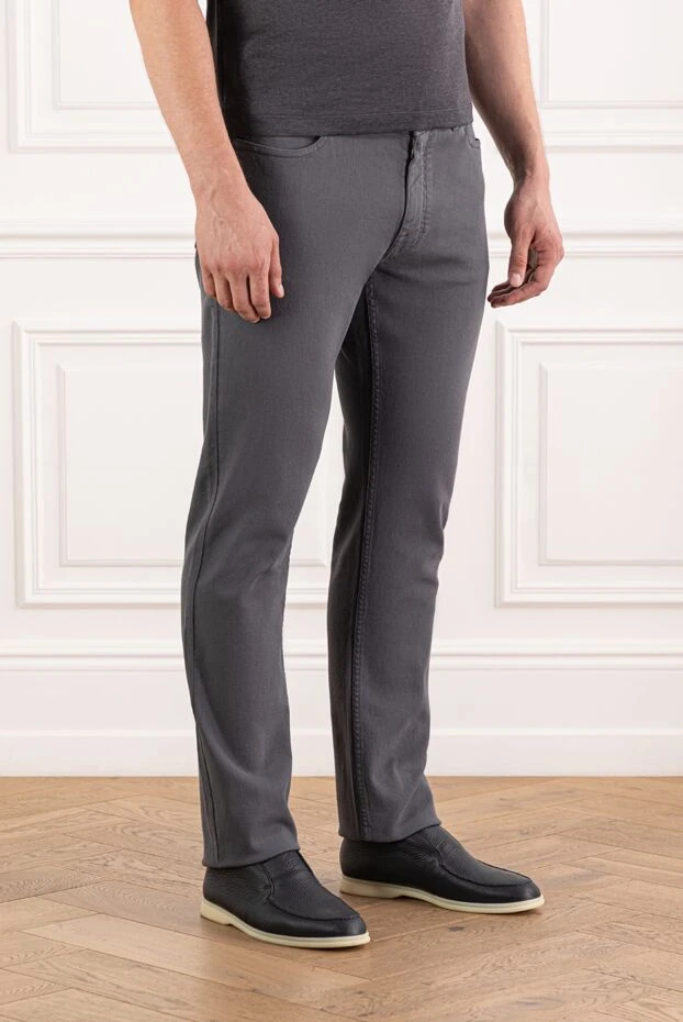 Brioni dark grey cotton trousers with a straight cut and minimalist trim 189982 - photo 3