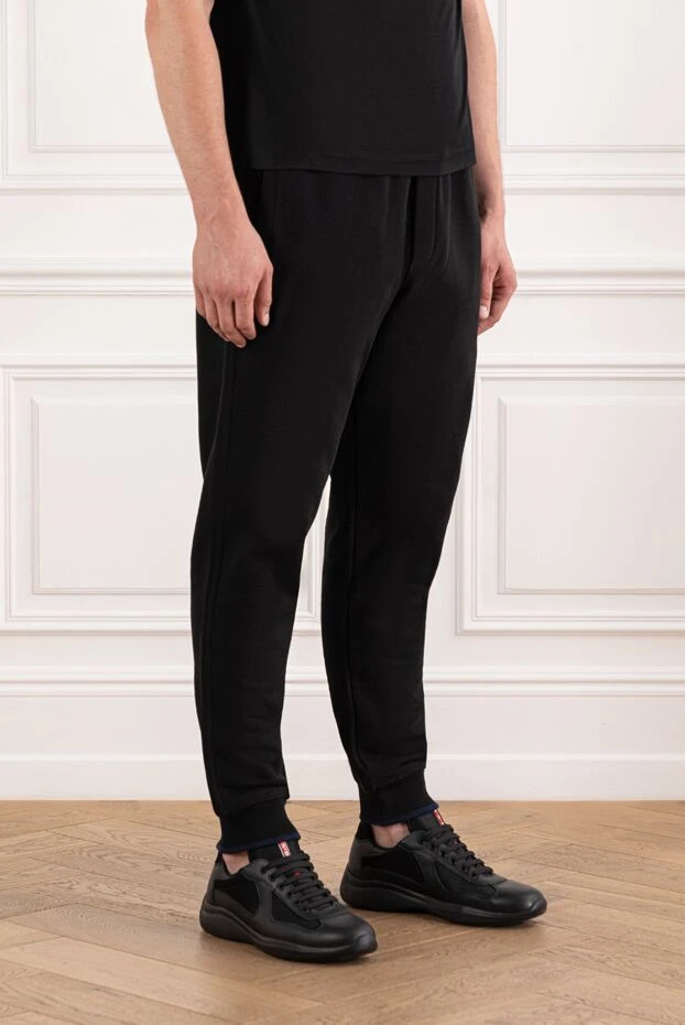 Brioni men's black cotton trousers with elastic waistband 189995 - photo 3