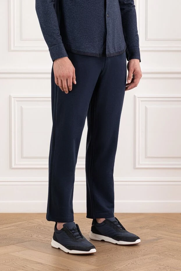 Brioni men's trousers made of dark blue cotton with wide elastic band 189998 - photo 3