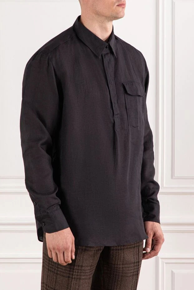 Brioni lightweight men's shirt black made of linen fabric with texture 190002 - photo 3