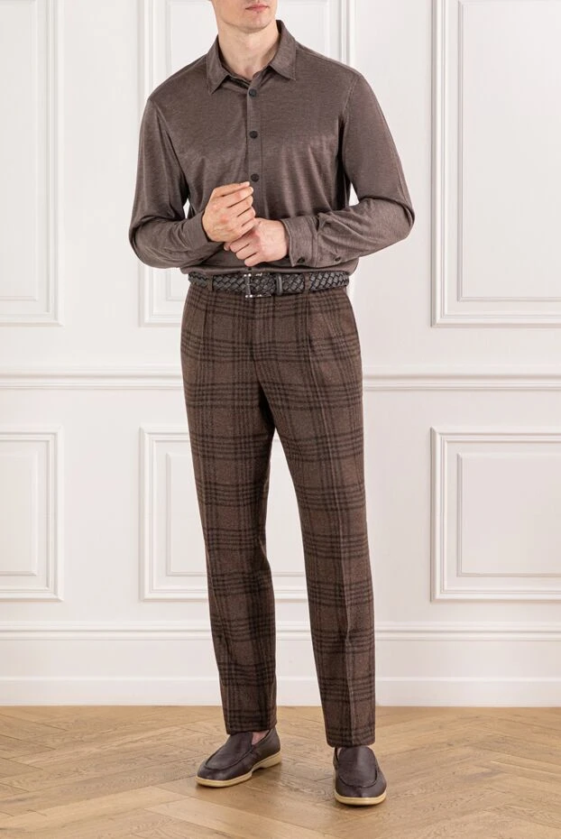 Brioni чоловіча коричнева сорочка з м'якого кашеміру з класичним коміром 190017 - фото 2