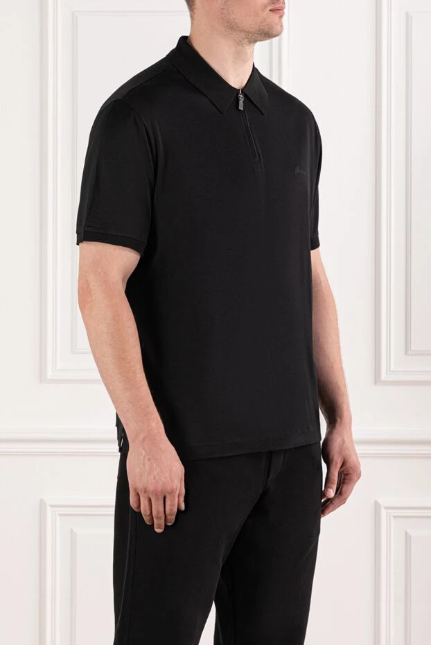 Brioni чорне поло з блискавкою та фірмовою вишивкою на грудях 190040 - фото 3