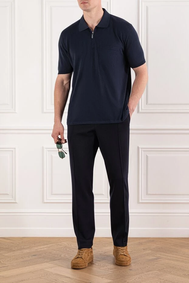 Brioni dark blue cotton polo shirt with zip and pocket 190045 - photo 2