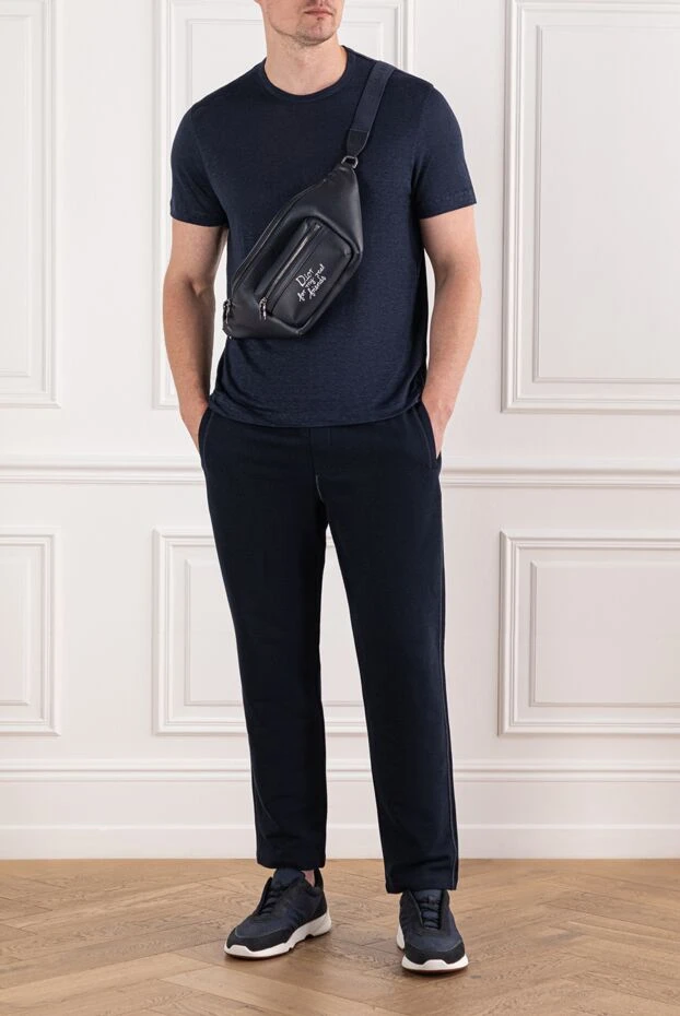 Brioni темно-синя лляна футболка з м'якою текстурою 190060 - фото 2
