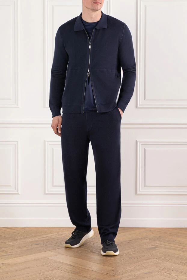 Brioni трикотажний комплект у насиченому синьому кольорі з коміром та застібкою на блискавку 190071 - фото 2