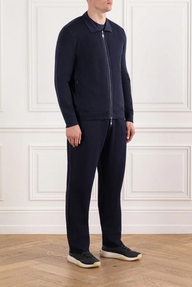 Brioni трикотажний комплект у насиченому синьому кольорі з коміром та застібкою на блискавку 190071 - фото 3