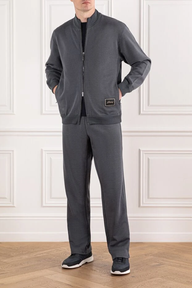 Brioni серый спортивный костюм с фактурными манжетами и широкими брюками 190072 - фото 2