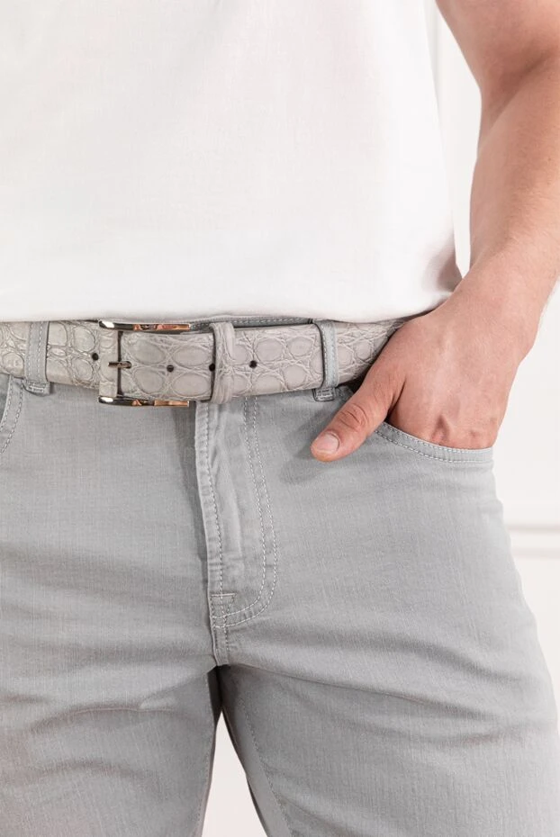Cesare di Napoli belt made of matte grey crocodile leather with a relief texture 190077 - photo 2