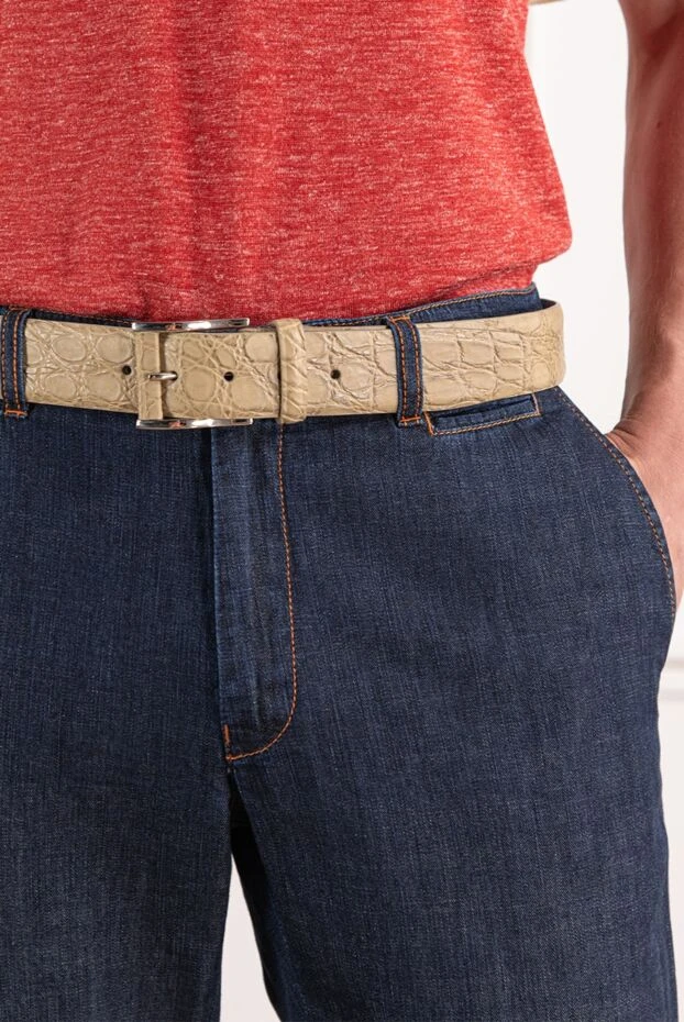 Cesare di Napoli belt made of matte crocodile leather in a light beige shade with a pronounced texture 190082 - photo 2