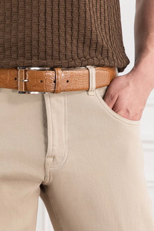 Cesare di Napoli genuine crocodile leather belt in brown with glossy texture 190083 - photo 2