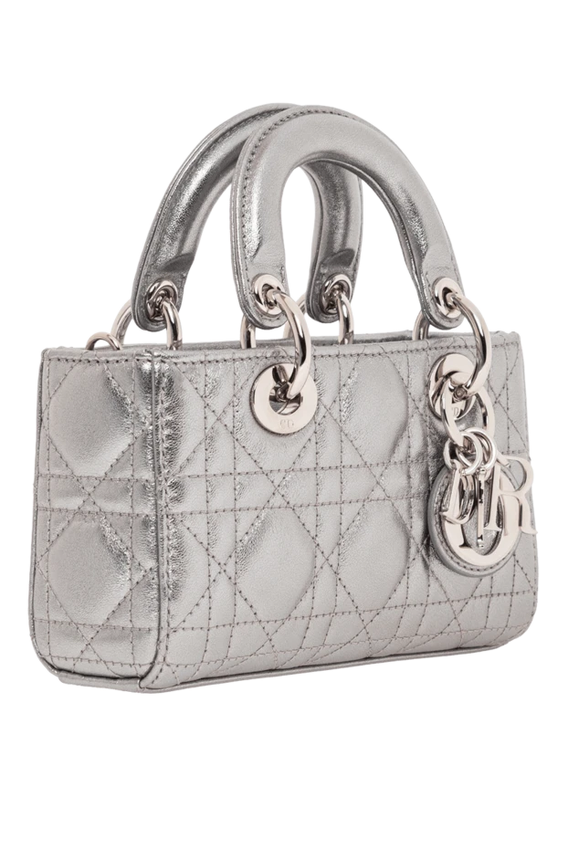 Dior сумка lady d-joy micro из металлизированной кожи серебристая 190094 - фото 2