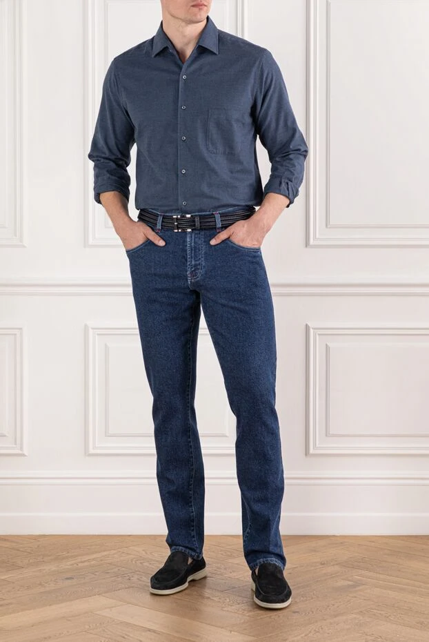 Scissor Scriptor dark blue cotton cashmere jeans with red trim and checkered patch 190099 - photo 2