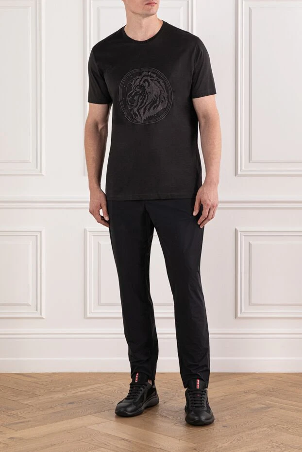 Cesare di Napoli cotton t-shirt in black with detailed lion print 190119 - photo 2