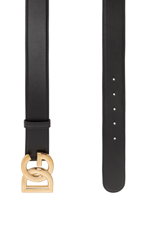 Dolce & Gabbana шкіряний чорний ремінь із великою пряжкою у вигляді золотого логотипу 190128 - фото 3