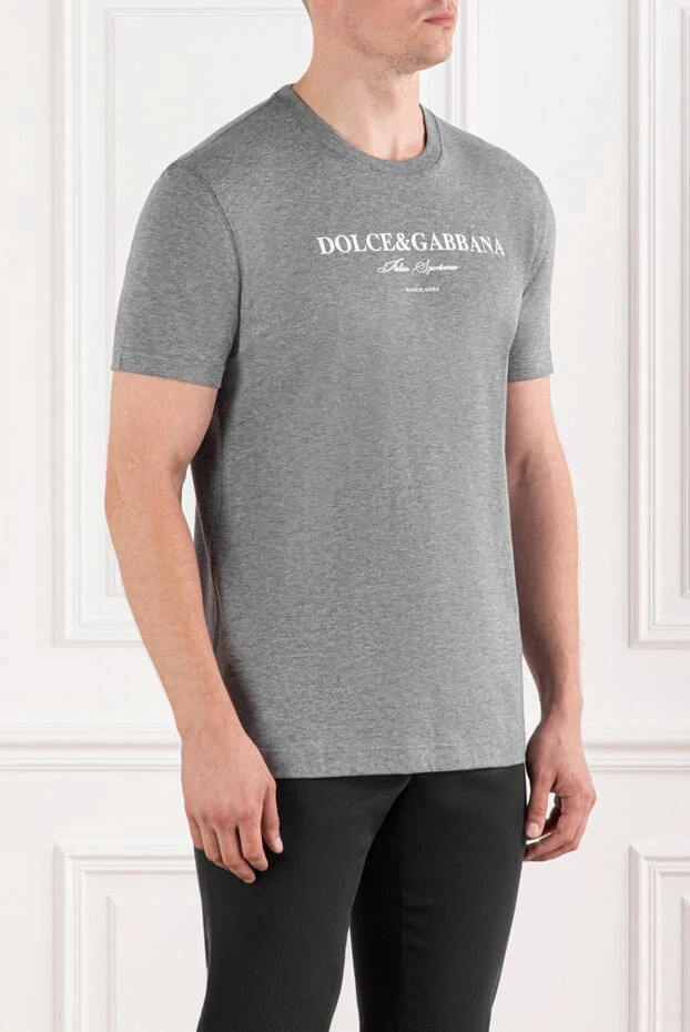 Dolce & Gabbana футболка з бавовни у сірому меланжі з контрастним білим логотипом 190132 - фото 3