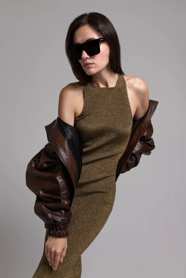 Magda Butrym brown leather aviator jacket with snap collar for women 190137 - photo 2