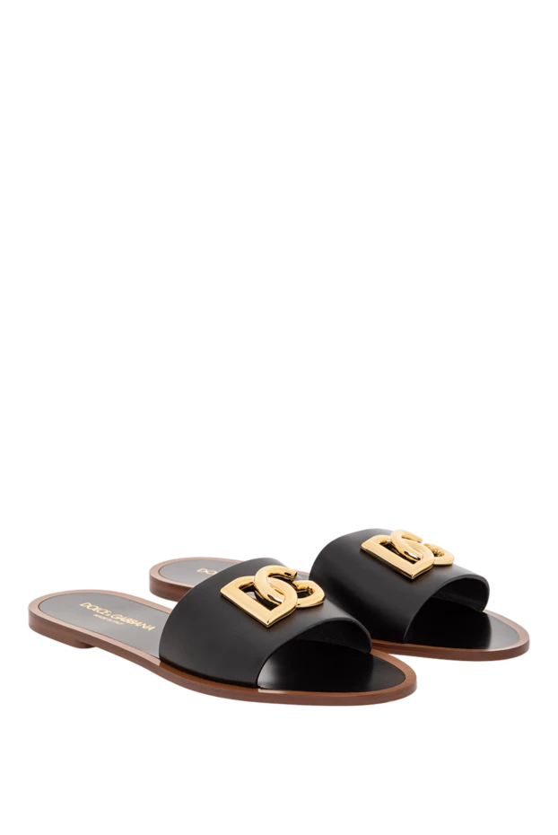 Dolce & Gabbana мюлі bianca з телячої шкіри на плоскій підошві чорні жіночі 190139 - фото 3
