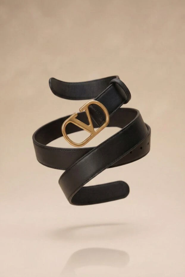 Valentino кожаный черный ремень с пряжкой в виде золотого логотипа vlogo 190148 - фото 2