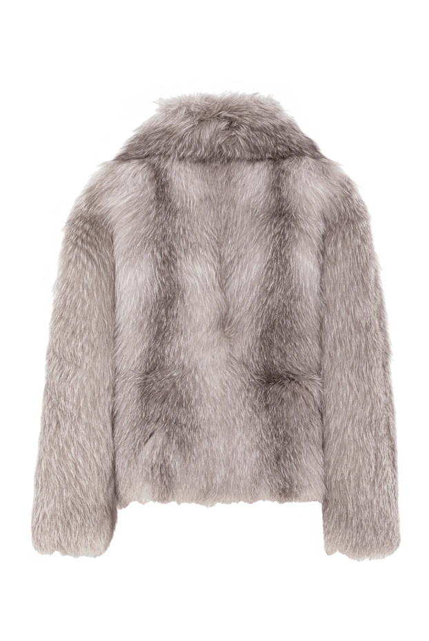 Шуба з натурального хутра лисиці у світло-сірому відтінку з широким коміром - фото 2