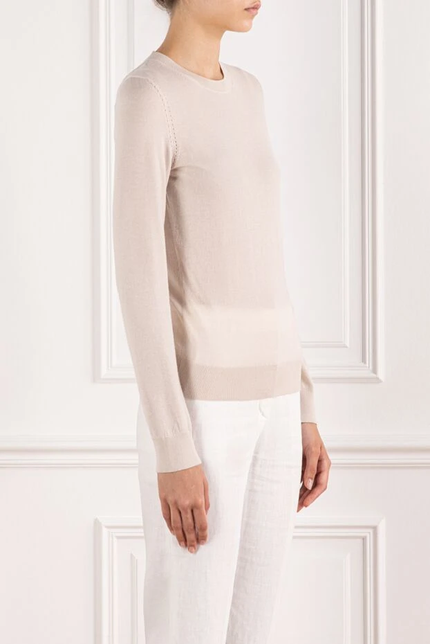 Loro Piana бежевый джемпер piuma с круглым вырезом из тончайшего и мягкого кашемира 190235 - фото 3