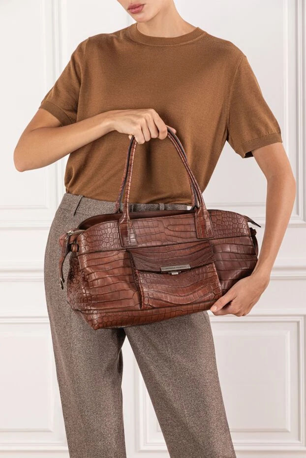 Brunello Cucinelli сумка-тоут из мягкой коричневой крокодиловой кожи 190336 - фото 2