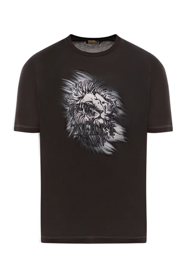 Men's cotton black T-shirt with dynamic lion print - photo 1