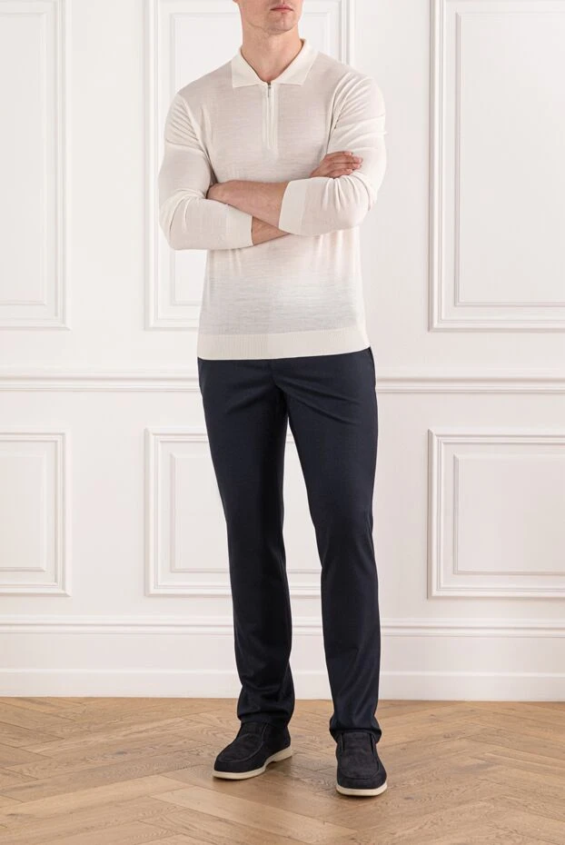 Cesare di Napoli men's dark blue trousers with a drawstring waistband and a laconic silhouette 190357 - photo 2