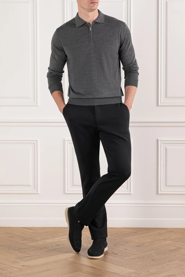 Cesare di Napoli men's blue wool trousers with a drawstring waist 190362 - photo 2