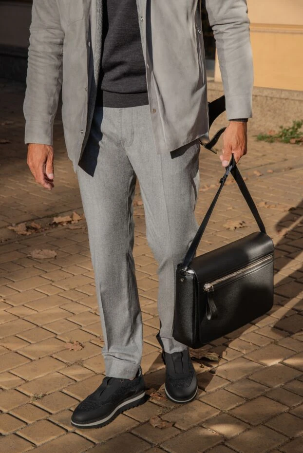 Брюки мужские серые из шерсти и кашемира с поясом на шнурке - фото 2