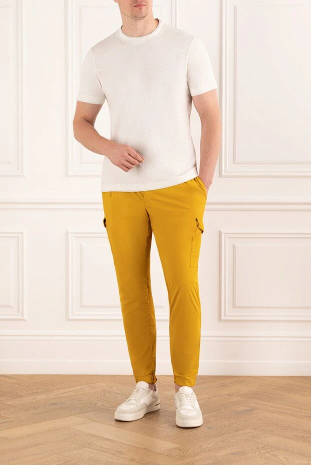 PT01 (Pantaloni Torino) чоловічі штани з накладними кишенями жовті з поясом на лаштунці 190366 - фото 2