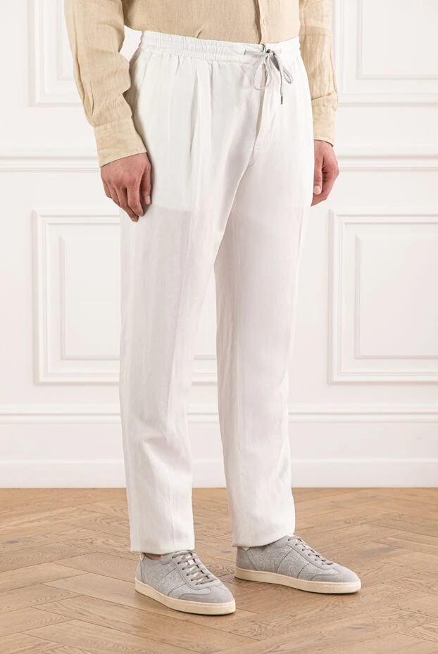 PT01 (Pantaloni Torino) чоловічі штани білого кольору із зав'язкою та еластичним поясом. 190375 - фото 3