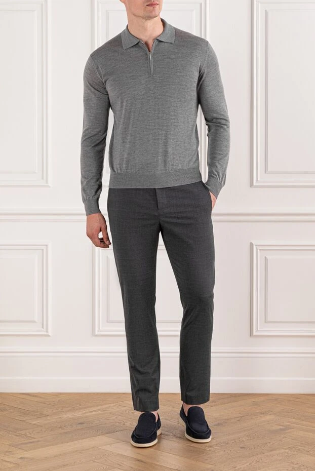 PT01 (Pantaloni Torino) men's dark gray trousers made of textured fabric with a drawstring waistband 190383 - photo 2