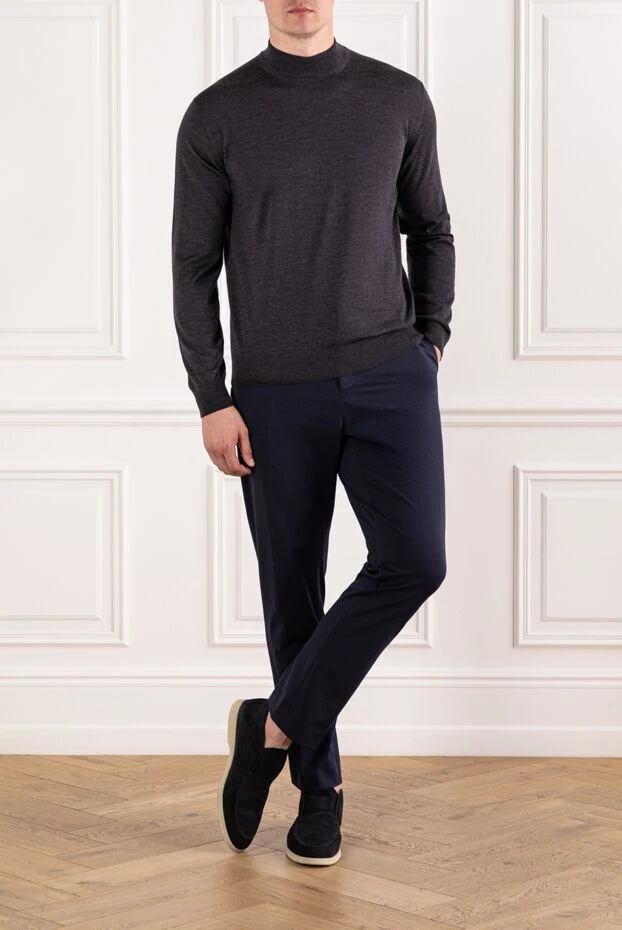 PT01 (Pantaloni Torino) plain navy men's trousers with comfortable cut and drawstring 190384 - photo 2