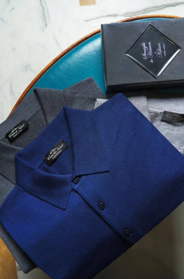 Cesare di Napoli dark blue wool polo shirt with long sleeves 190397 - photo 3