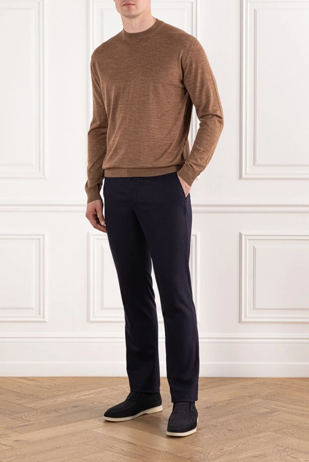 Men's fine knit wool pullover in brown - photo 2