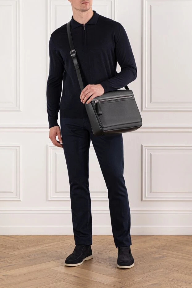 Cesare di Napoli dark blue wool polo shirt with long sleeves and zip 190405 - photo 2