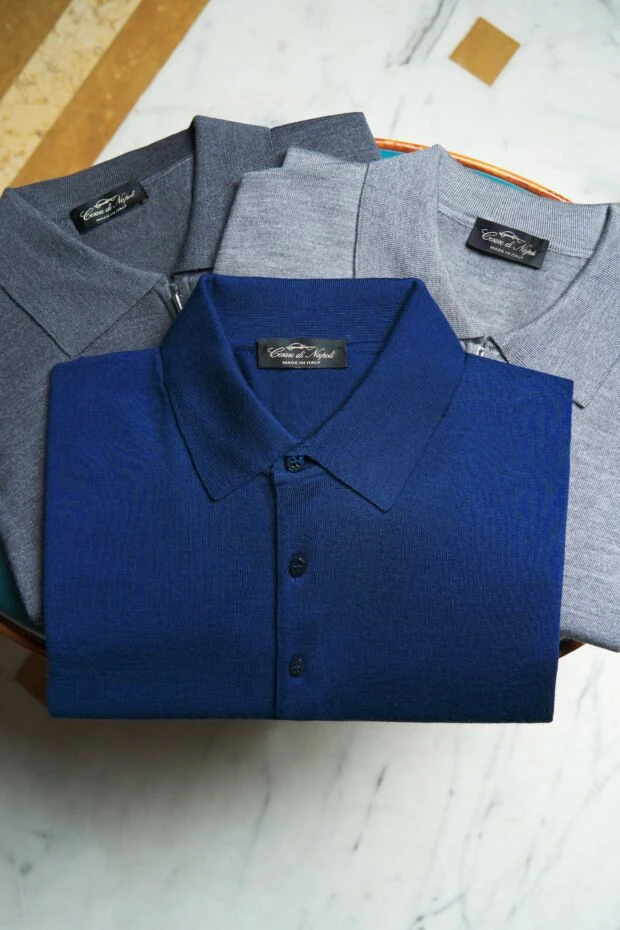 Universal grey wool polo shirt with long sleeves and zip - photo 2